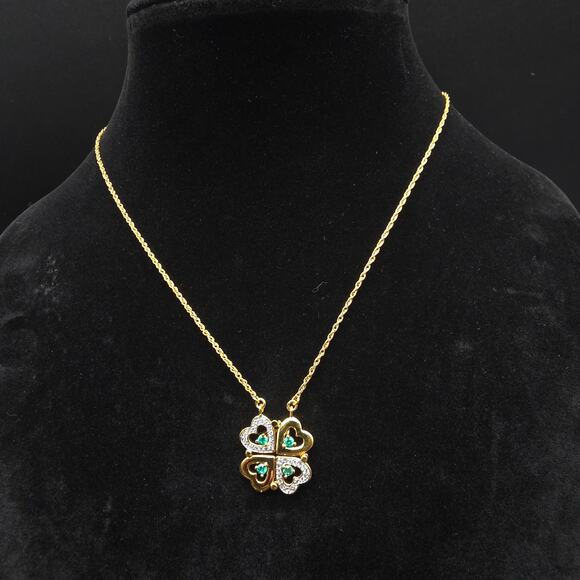 BGE Irish Shamrock Pendant Necklace CZ Gold Tone Irish St Patricks Day - Picture 5 of 9
